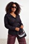 Black Wide Collar Lace-Up Stylish Woven Large Size Shirt Tbbaw27Ax00030 - 3