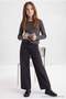 Anthracite Stretch Fabric Girls' Wide Leg Jeans Tkdaw27Je00011
