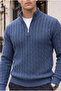 Bardem Cable Knit Half-Zip Men's Knit Sweater - Indigo - 4