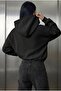 Women's Black Plain Hooded Oversize 3 thread Drawstring Loose Cut Hoodie Sweatshirt - 4