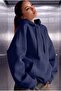 Women's Navy Blue Plain Hooded Oversize 3 thread Drawstring Loose Cut Hoodie Sweatshirt