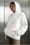 Women's White Plain Hooded Oversize 3 Thread Rastered Loose Fit Hoodie Sweatshirt - 3