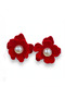 Red Velvet Flower Earrings - Medium with Pearls - Velvet Pearl Flower Gift - 5