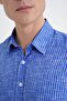 Slim Fit Lapel Collar Stretch Cotton Dark Blue Striped Shirt g 1599 - 6