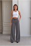 Women's High Waist Belt Detailed Elastic Waist Loose Palazzo Fabric Trousers - 3