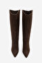 Women's Pointed Toe Thick Heeled Non-Zipper Boots Tines Brown Suede - 6