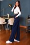 NAVY BLUE SCUBA CREPE FRONT PLEATED PALAZZO PANTS (launch price for a limited time) - 5