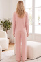 Salmon Heart Embroidery Ribbed Knitted Pajamas Suit25226003 - 3