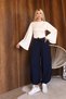 Modal Fabric Elastic Waist Shalwar Trousers Navy Blue Color - 5