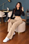 Bej Scuba Creepy Front Pleated Pa Palazzo Pants (Launch Price for a Limited Time) - 4
