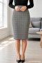 Women's Houndstooth Patterned Diver Fabric High Waist Pencil Midi Skirt
