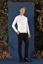 Slim Fit Ribbed Plain Ecru Wool Crew Neck Knitwear Sweater Tr 858 - 3