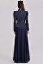 Stone Embellished Tulle Chiffon Combination Exclusive Hijab Evening Dress Dark Blue 1113-Y - 6