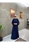 Roba Detailed Balloon Sleeve Flowing Ponch Dress Navy Blue - 4