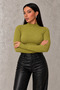 Women's Oil Green Finger Detailed Bodysuit - 2
