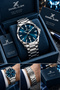 Boxed Men's Wristwatch 3 Atm Waterproof Silver Color Steel Band Elg627