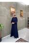 Roba Detailed Balloon Sleeve Flowing Ponch Dress Navy Blue - 5