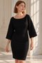 Women's Black Boat Neck Batwing Sleeve Soft Textured Dress Arm-26K001039