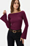 Burgundy Bell Sleeve 100% Cotton Basic T-Shirt Blouse