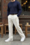 Men's Fabric Baggy Pleated White Trousers - 3
