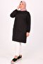 38014 Large Size Combed Cotton Tunic with Pocket Detail - Black - 4