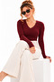 Women's V-Neck Modal Fabric Lycra Long Sleeve Finger-Looped Blouse Fit Casual Stylish Top Wear - 2