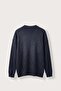 Men's Oversize Soft Textured Lettered Knitwear Sweater Navy Blue - 2