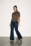 Coffee Crew Neck Short Sleeve Knitwear Blouse
