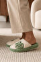 Women's Green Frog Embroidered Plush Winter House Slippers 3 cm Byndkur01