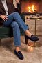 Women's Genuine Leather Chain Loafer Casual Shoes Tanle Navy Blue Suede - 2