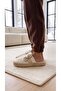Women's Beige Leather Bow Detailed Plush House Slippers 3 cm Byndtmtf01