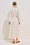 Draped Waist Adjustable Balloon Sleeve Dress Beige - 6