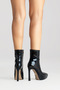 Women's Zippered Platform Heeled Boots Pileras Black Patent Leather - 8