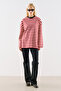 Striped Colorful Collar Long Sleeve T-Shirt Red - 4