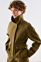 Velvet Collar Short Trench Coat Jacket Khaki - 2