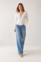 Women's Ecru V-Neck Wool Cardigan with Lace Detail - 3