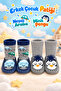 2-Piece Non-Slip Leather Sole (Little Pengu - Cheerful - Car) Comfortable Baby Kids Sandals Socks Booties Slippers Home Kindergarten Shoes