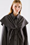 Shirt Jacket with Scarf Collar Black Striped - 4