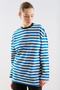 Striped Colorful Collar Long Sleeve T-Shirt Blue - 5