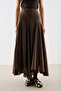 Asymmetric Draped Cotton Skirt Dark Brown - 6