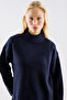 High-Collar Wool Knit Sweater Navy Blue - 6