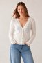 Women's Ecru V-Neck Wool Cardigan with Lace Detail