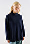 High-Collar Wool Knit Sweater Navy Blue - 2