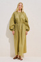 Striped Balloon Sleeve Long Dress Khaki - 4