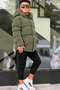 Boys' Hooded Printed Reflective Detailed Nova Fabric Winter Inflatable Coat Km4017 - 4