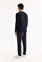 Men's Navy Blue Crew Neck 100% Acrylic Textured Knitwear Regular Fit Sweater E005088 - 4