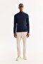 Men's Navy Blue Stand Collar Zippered Soft Touch Striped Knitwear Regular Fit Sweater A52Y5151 - 6