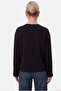 Women's Boxy 100% Cotton Textured Decorative Collar Interlock Long Sleeve Black T-Shirt - 6