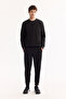 Men's Black Elastic Waist Lace-Up Cotton Bi-Stretch Regular Fit Sweatpants A52Y3402