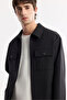 Men's Black Classic Collar Water Repellent Bi-Stretch Technical Fabric Seasonal Regular Fit Coat A51Y6051 - 2